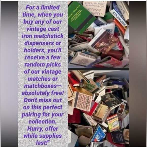 Antique Cast Iron Matchstick Holder w/ Lid Vintage Wall Mount FREE MATCHES - Picture 12 of 12